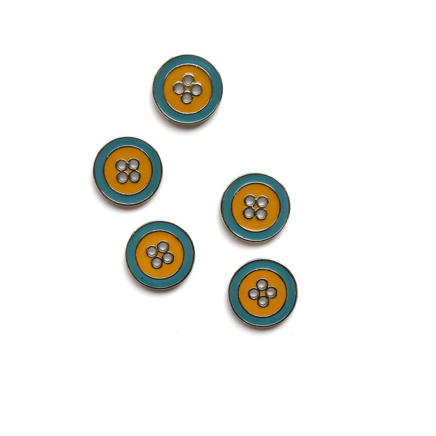 Blue & Mustard Enamel Buttons - 2 Sizes