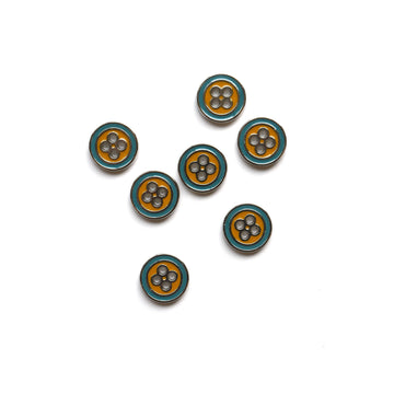 Blue & Mustard Enamel Buttons - 2 Sizes